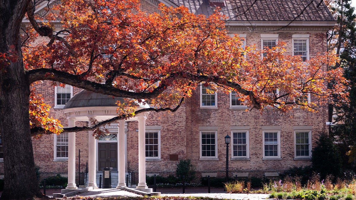 Old Well and fall trees seen on the campus of U.N.C Chapel Hill