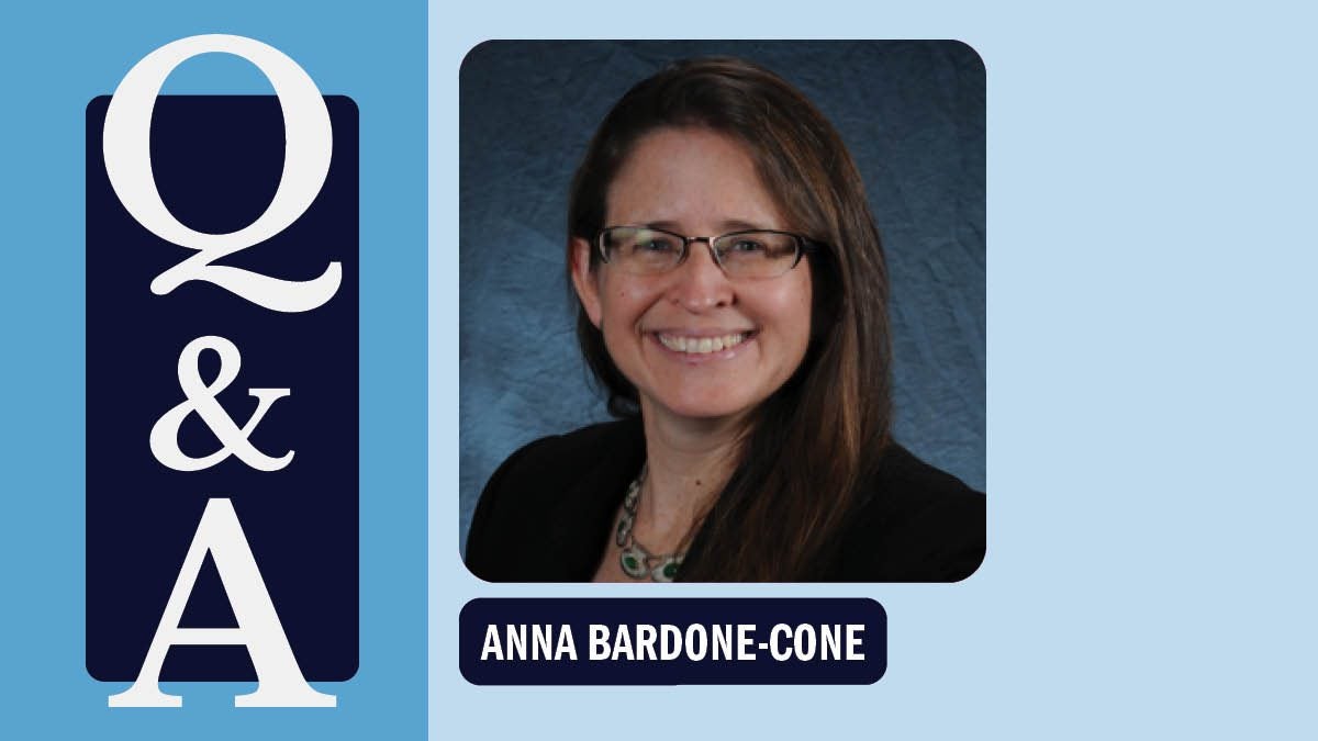 Q&A graphic with a portrait of Anna Bardone-Cone and her name underneath.
