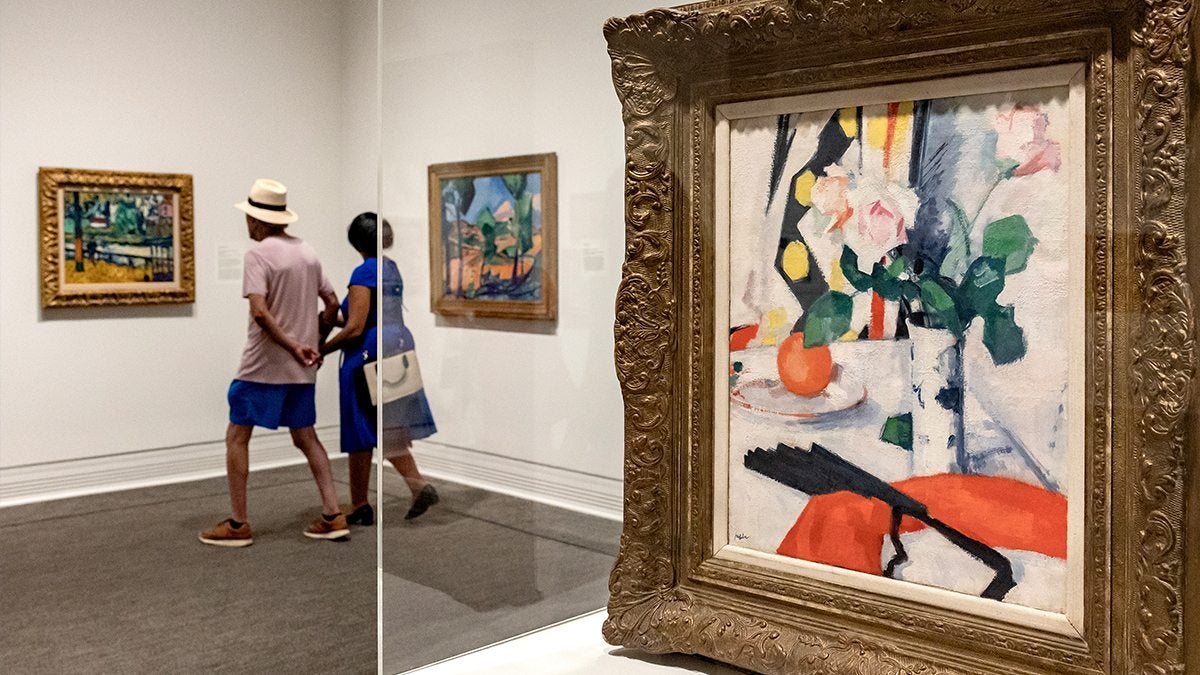 Still Life of Tulips in a Chinese Vase with a Black Fan