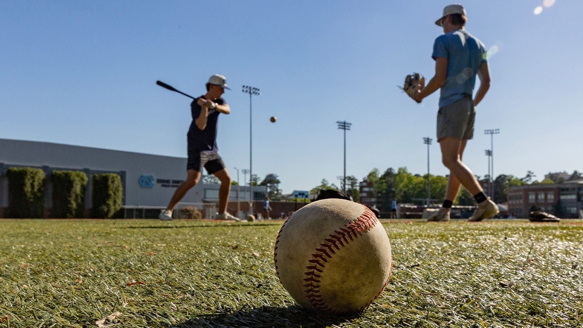 People playing baseball on Hooker Fields.