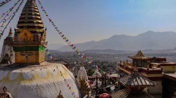 Landscape shot of Nepal during the day, overseeing buildings.