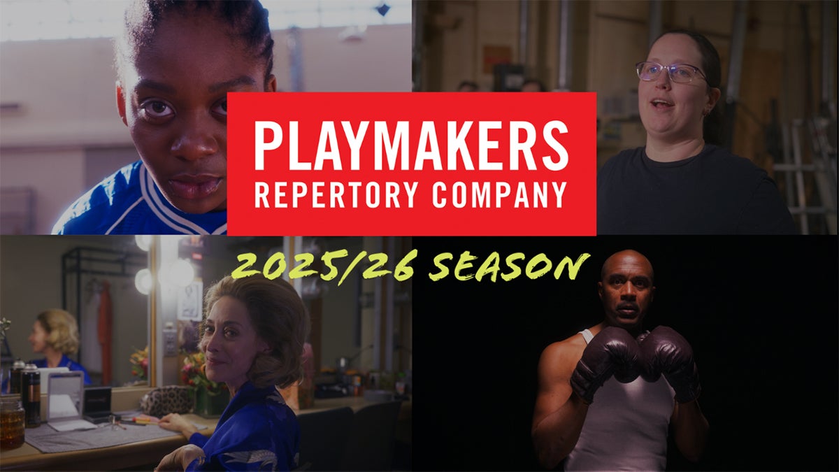 Playmakers logo in front of actors' headshots.