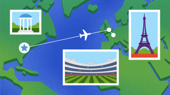 Animated visual of a map showing the journey from UNC to London to Paris.
