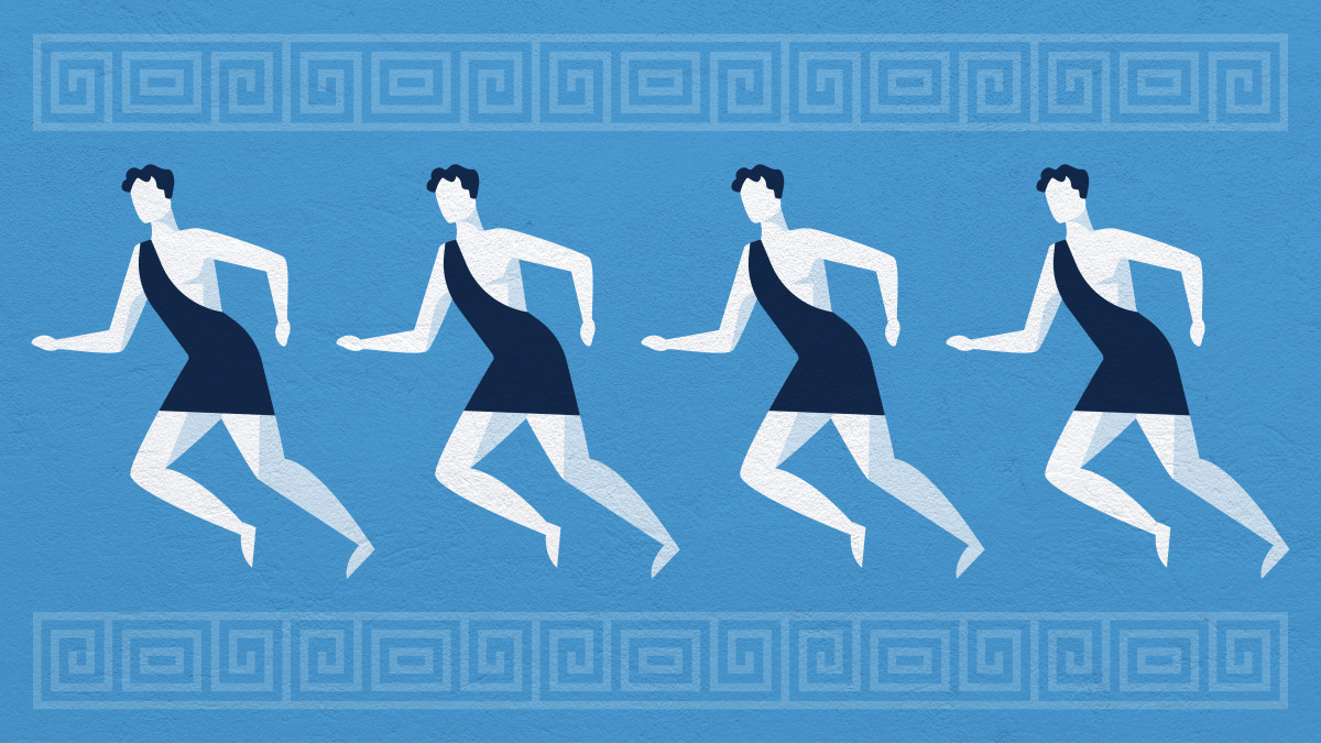 Graphic of Olympians on blue background